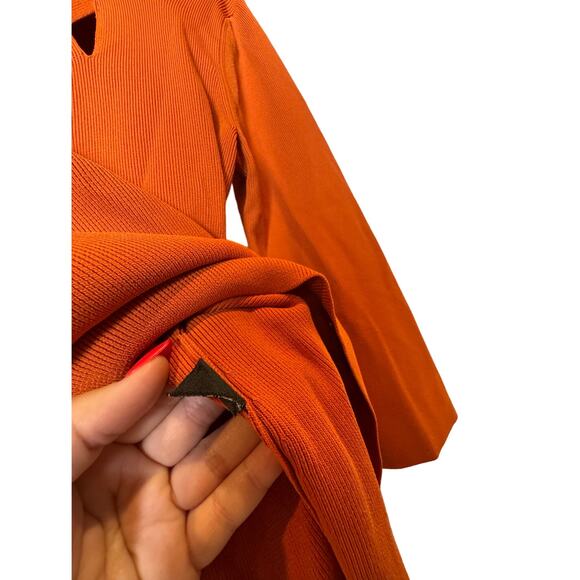 Vintage EUC Cyrus Rust Orange Criss Cross Knit Ribbed Sweater Flattering - Picture 8 of 14